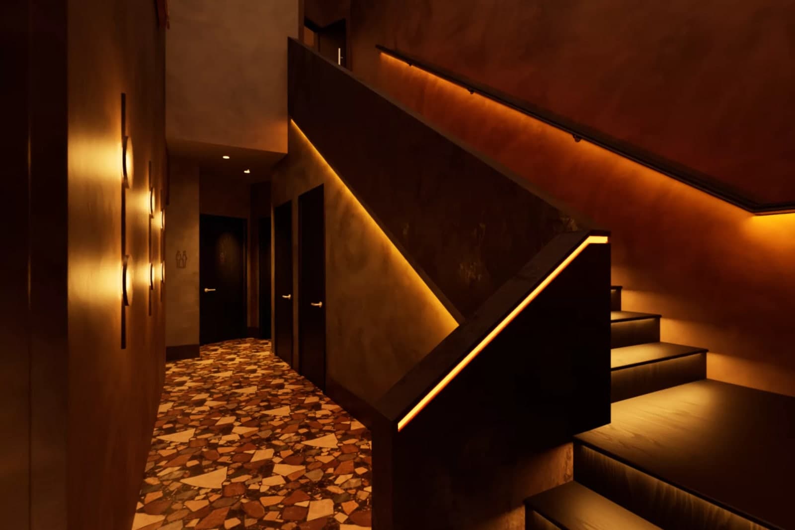 The staircase between the two floors at 99 Regent Street